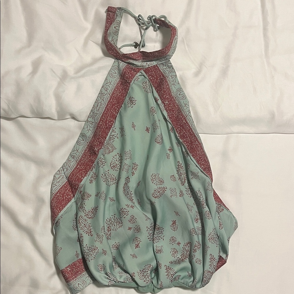 Free People 1 Thing Halter Bodysuit in a paisley print and green floral design